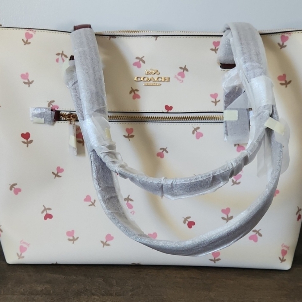 Coach Cream Tote with Pink Floral Print